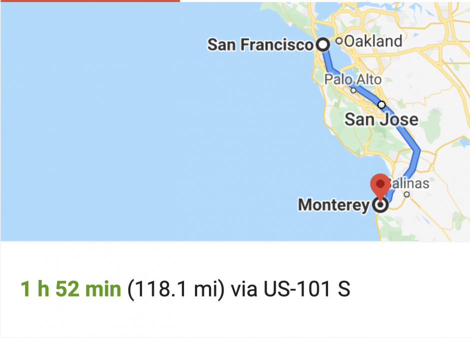 Map from SF to Monterey 