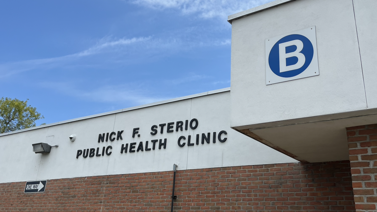 Blue skies above the Nick F. Sterio Public Health Clinic at the Oswego County Health Department offices