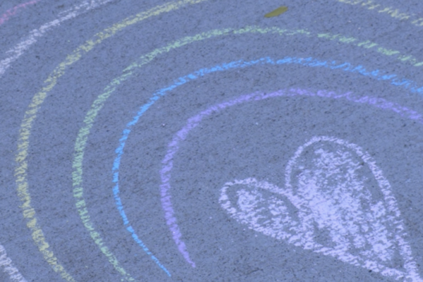 Chalk drawing of rainbow & heart
