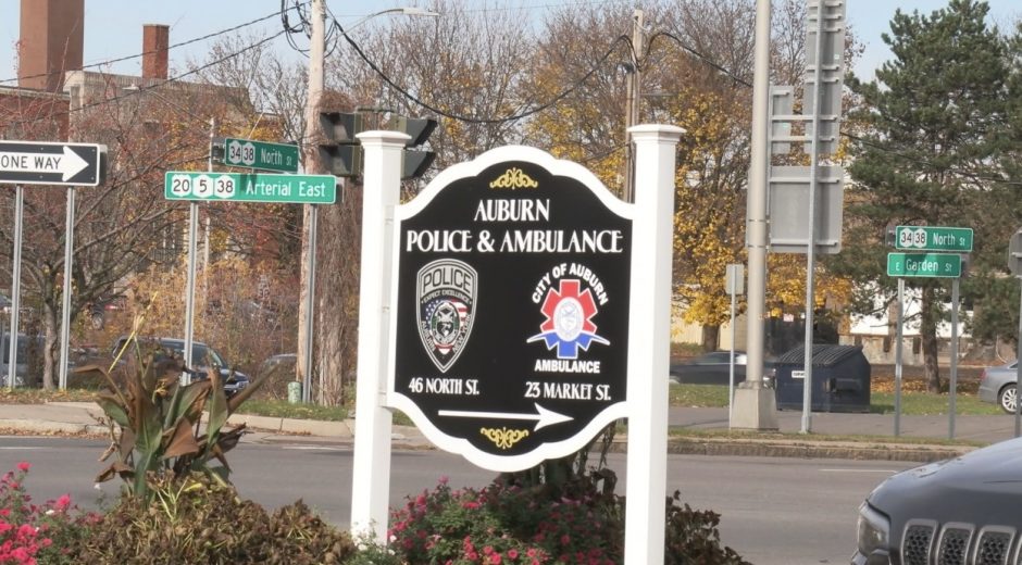 Auburn, N.Y- City of Auburn Ambulance sign at the Ambulance station.