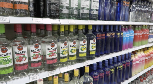 Row of Liquor options at Skytop Liquor in Syracuse