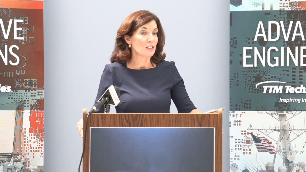 Lieutenant Governor Kathy Hochul speaks at a September 14, 2020 press conference held at TTM Technologies in East Syracuse, NY (c) Jacob Kronberg 2020