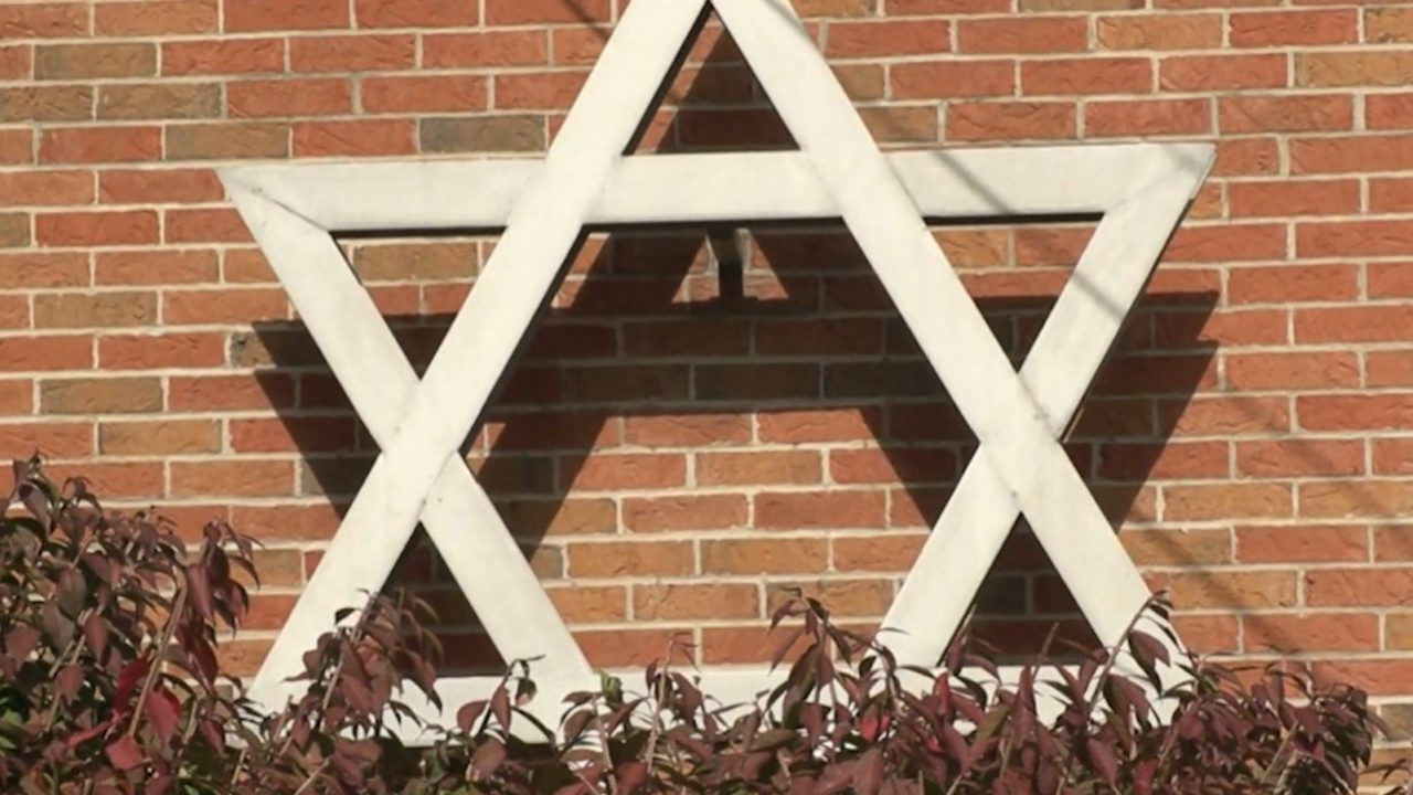 A Jewish star outside of a local synagogue