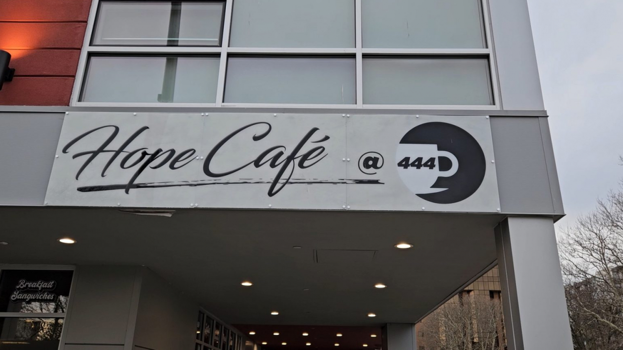 Sign that says Hope Cafe above the entrance to the restaurant