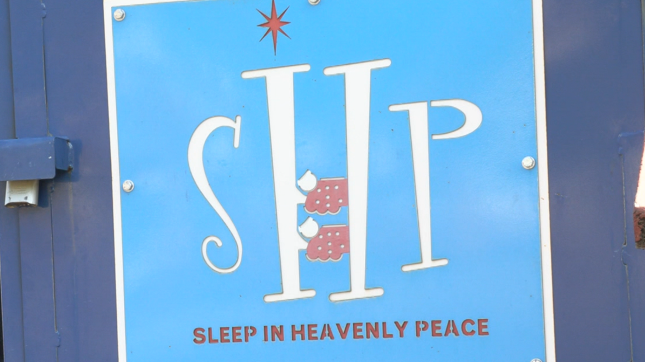 Sign reading SHP: Sleep In Heavenly Peace