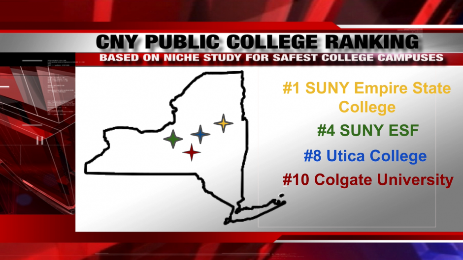 Map locating where some of the top 10 safest public schools in CNY are, according to Niche report