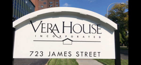 Vera House sign sits outside James Street office