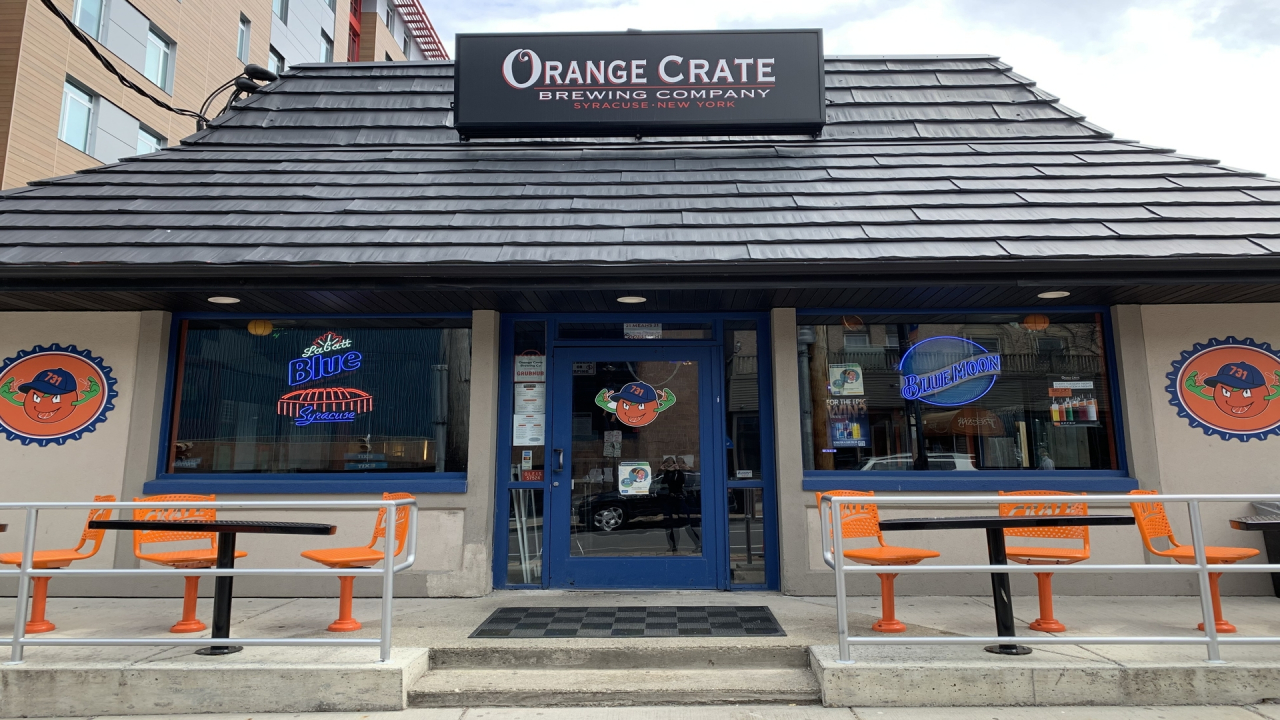 Orange Crate Brewing Company on a sunny day in Syracuse.