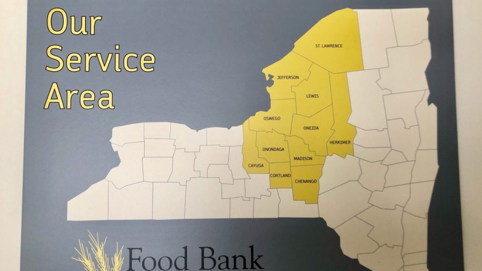 A map of the area that the Food Bank of Central New York covers.