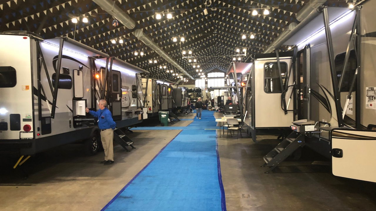 RV's lined up at the Fairgrounds. The 50th annual CNY RV and Camping show opens today.