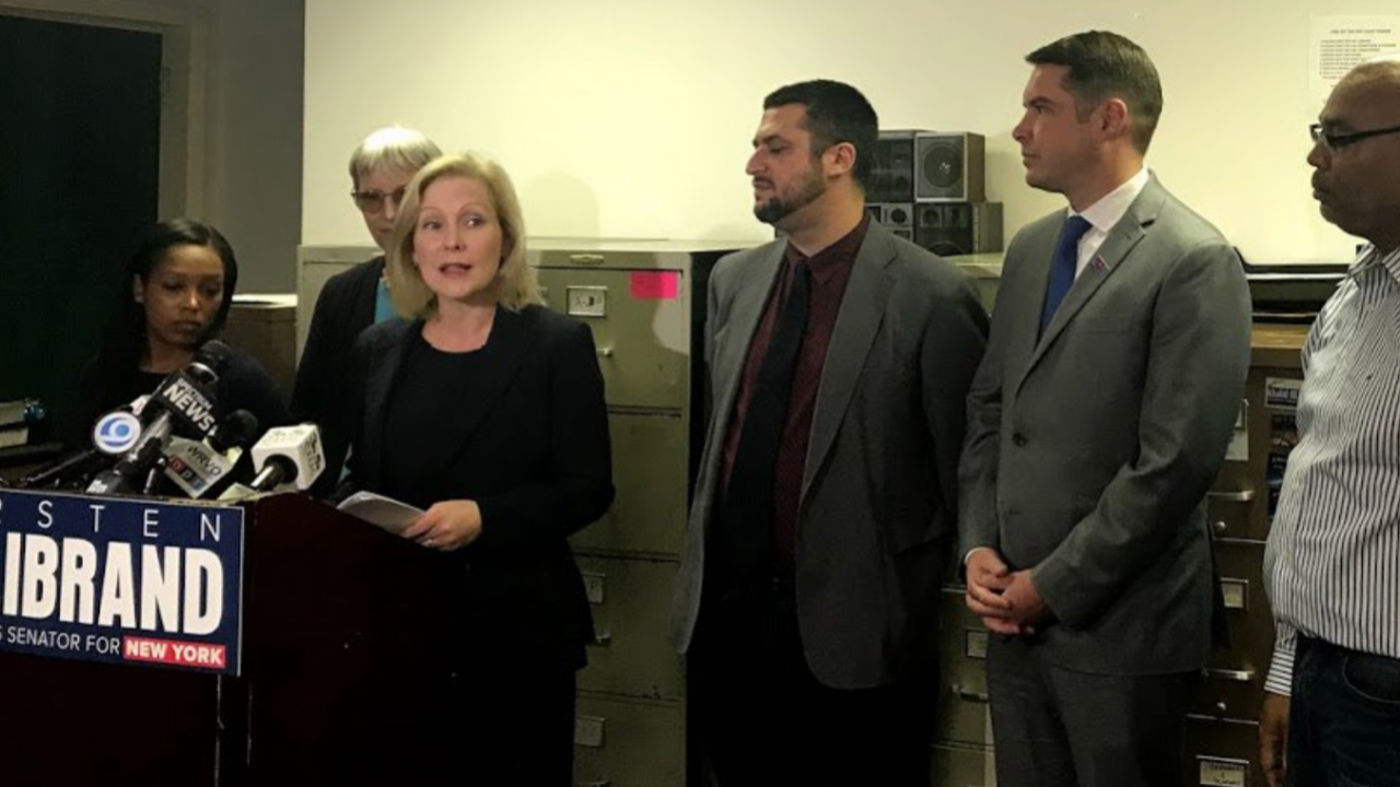Senator Kirsten Gillibrand announces new legislation in Syracuse on October 9, 2019.