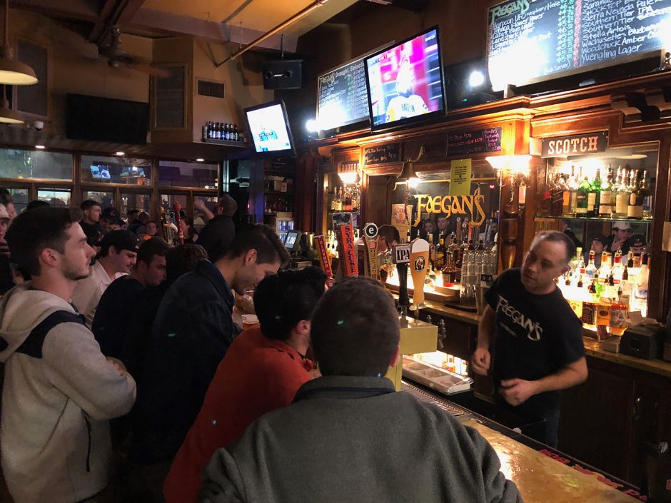 A crowded bar at Faegan's Pub