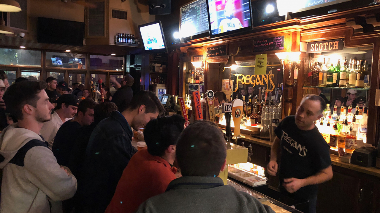 A crowded bar at Faegan's Pub