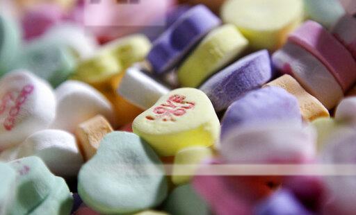Colorful heart-shaped conversational candies