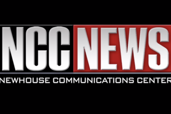 White NCC News lettering surrounded in black and red.