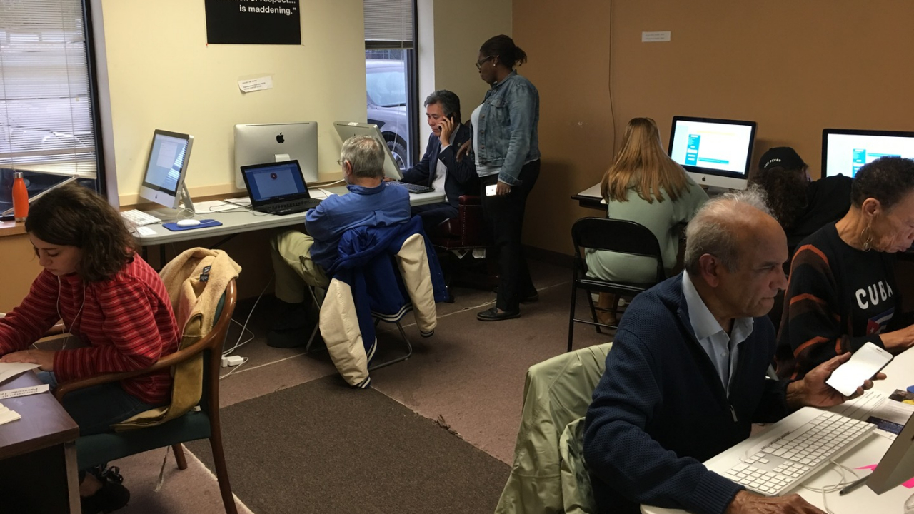 Volunteers for Dana Balter making phone calls to potential voters