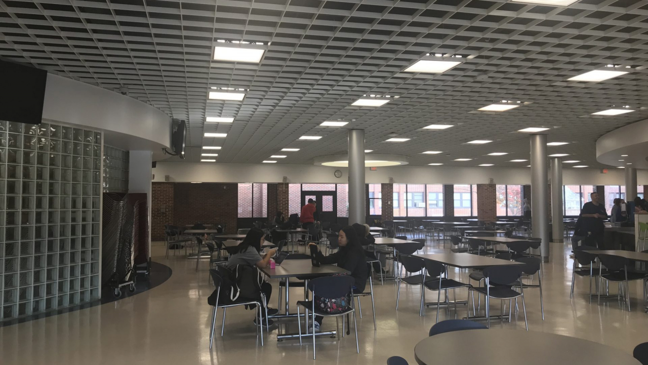 Students sit in the cafeteria