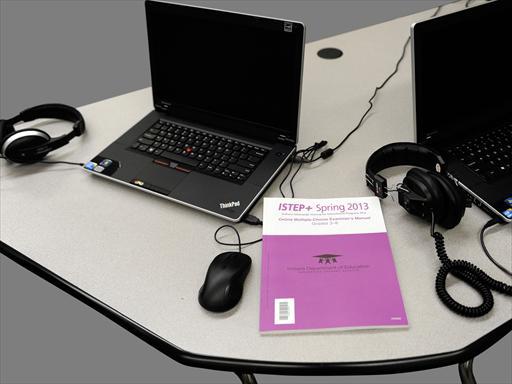 Computers and a testing booklet