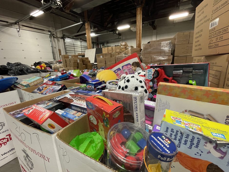 Toys at the Toys for Tots warehouse