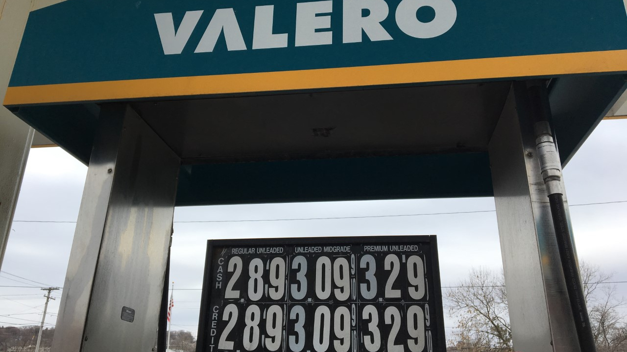 Prices of Gas are shown at a pump at Valero