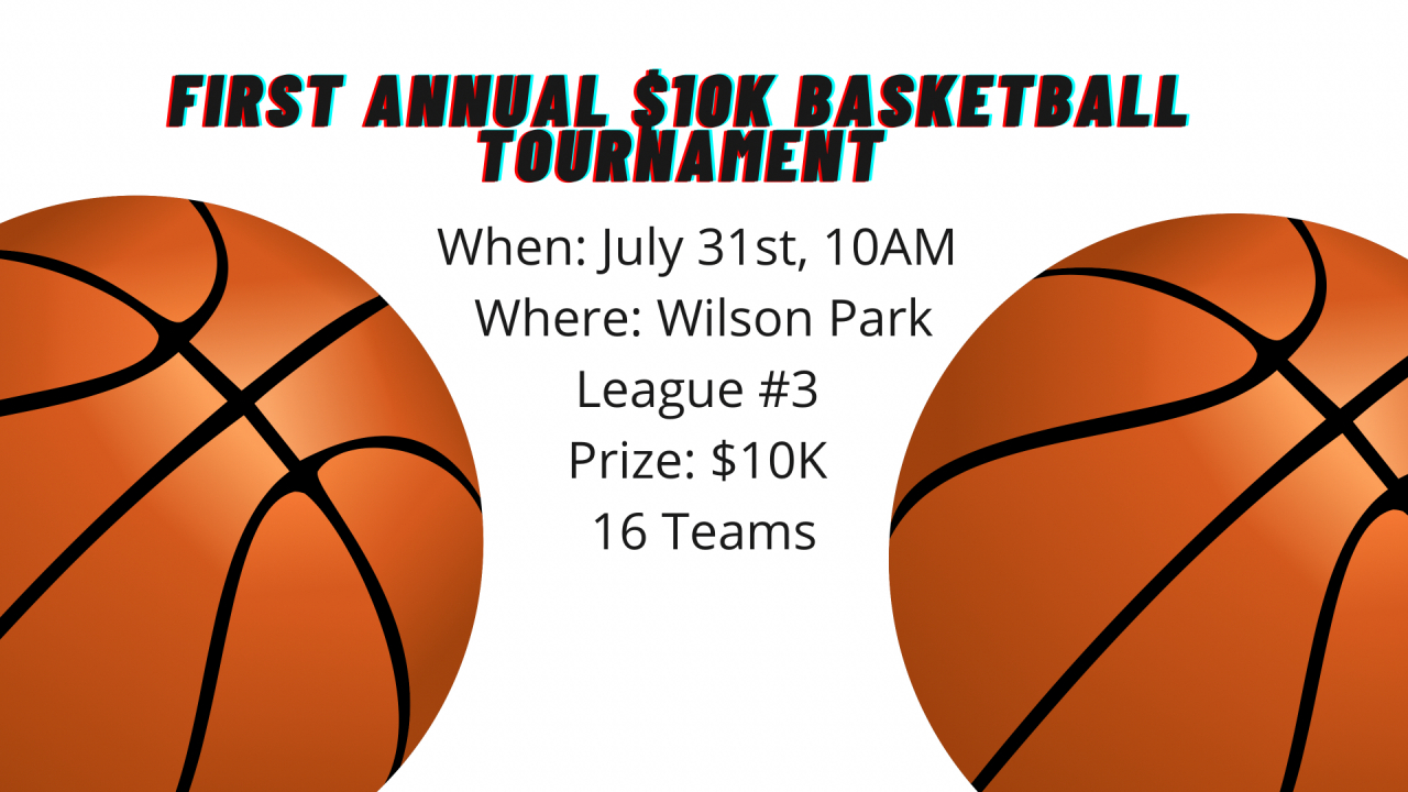 Informational flyer for basketball tournament.